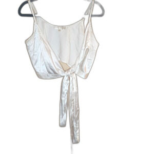 Meshki White Satin Silk Front Knot Tie Wrap Crop Top M